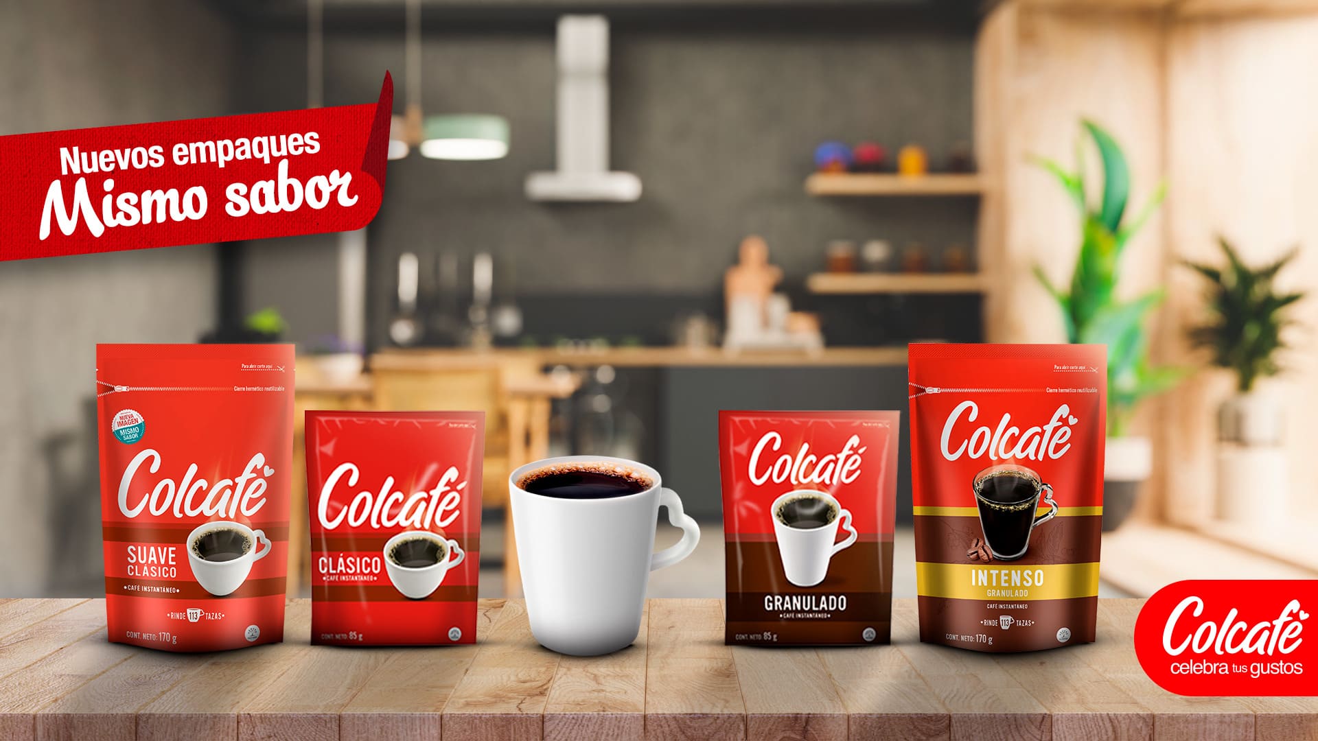 Encuentra tu Colcafé Clásico suave y Colcafé Granulado intenso de 170 g y 85 g en presentación Doypack, un empaque con cierre resellable que conserva todas las propiedades de tu café, y además es ahorrador.